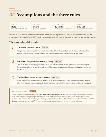 Pulled Pork Command Pack sample page 3: Assumptions and the three rules